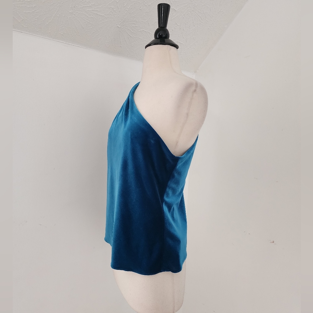 ML Monique Lhuillier One Shoulder Velvet Top Ruched Sleeve Blue Size S - Picture 11 of 15